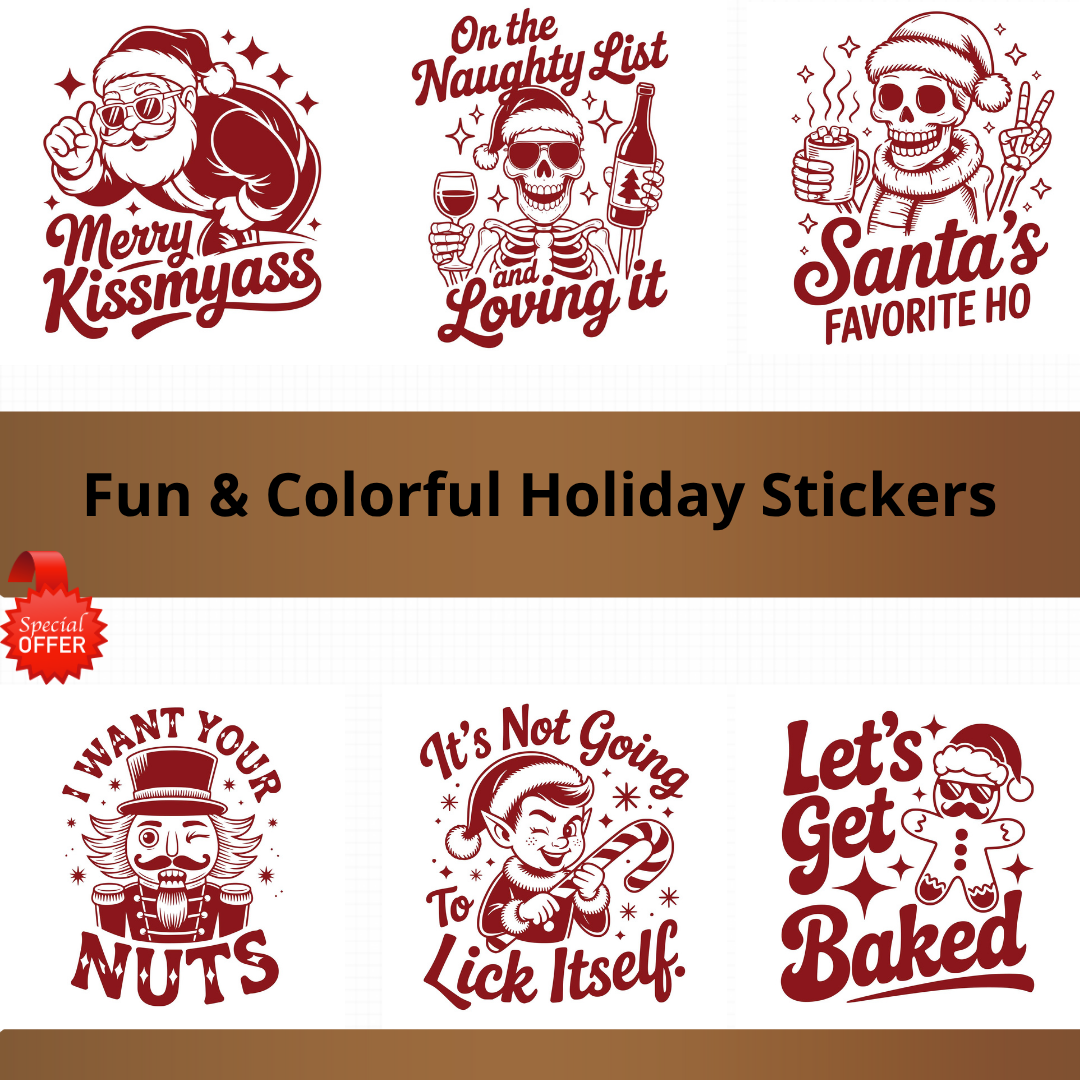 Holiday Sticker Bundle | 7 Colorful Christmas JPGs
