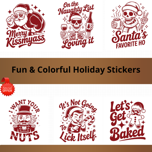 Holiday Sticker Bundle | 7 Colorful Christmas JPGs