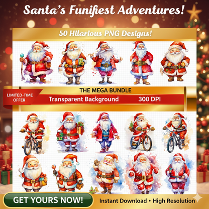 🎅 Funny Santa Clipart | Christmas PNG Bundle
