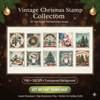 Retro Christmas Stamp Collection – 60 PNG Vintage Holiday Designs