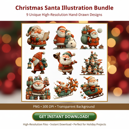 Vintage Santa Christmas Clipart Bundle – 34 PNG