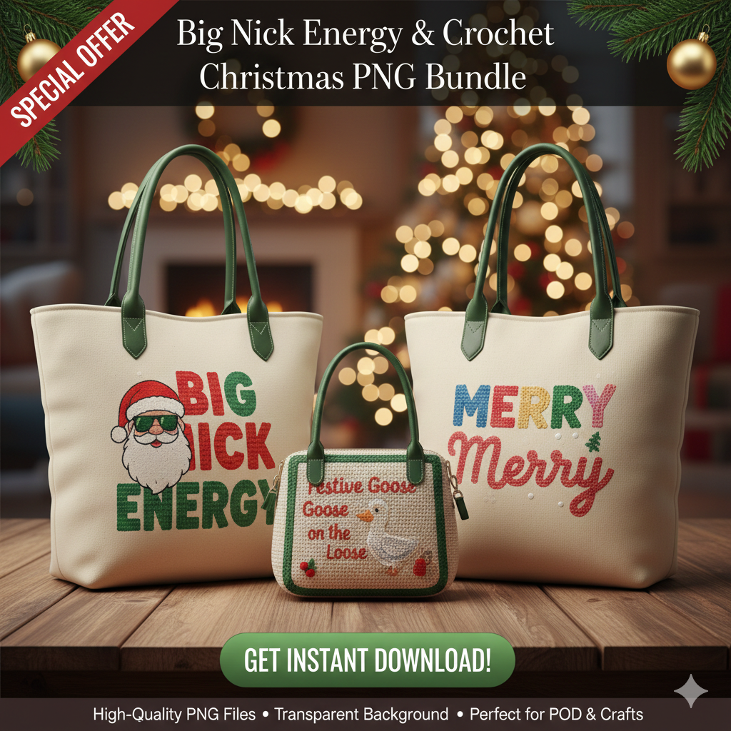 Faux Yarn Christmas PNG Bundle – Cozy Crochet, Knit & Embroidery Designs