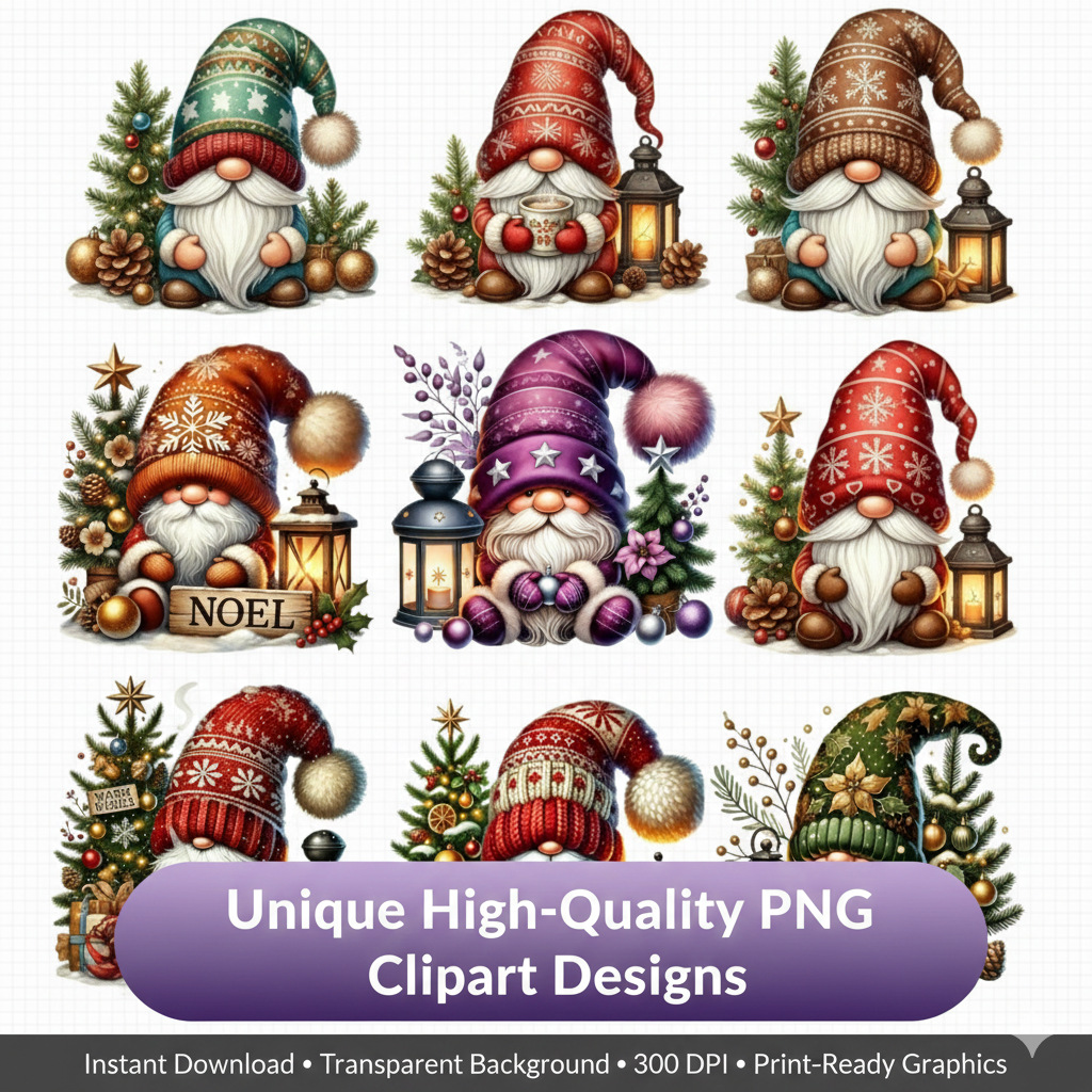 Christmas Gnomes Magic Clipart