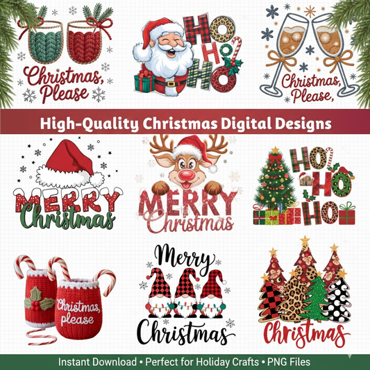 Faux Yarn Christmas PNG Bundle – Cozy Crochet, Knit & Embroidery Designs