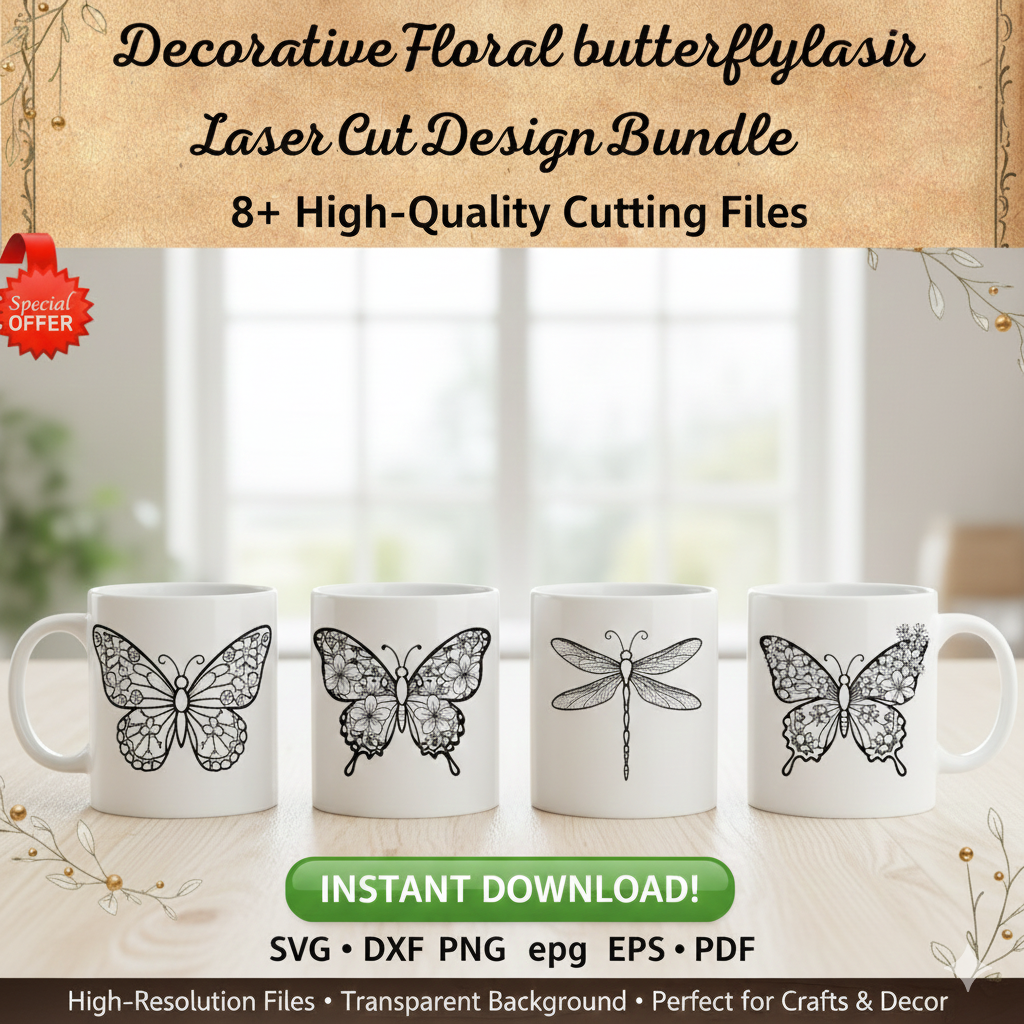 Decorative Floral Butterfly SVG Bundle | Laser Cut Files for Cricut & Silhouette