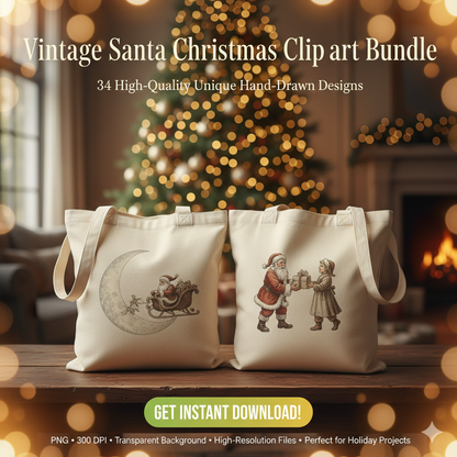 Vintage Santa Christmas Clipart Bundle – 34 PNG