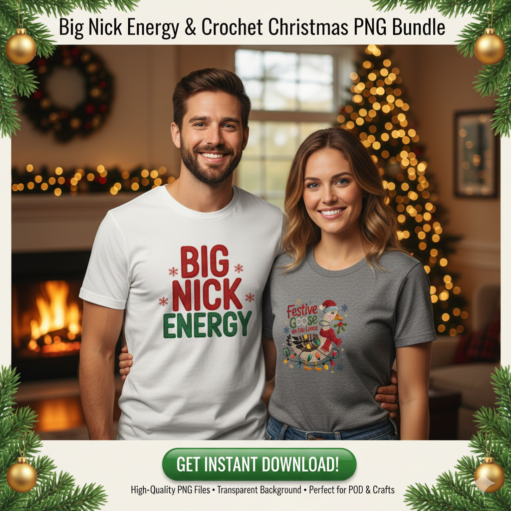 Faux Yarn Christmas PNG Bundle – Cozy Crochet, Knit & Embroidery Designs