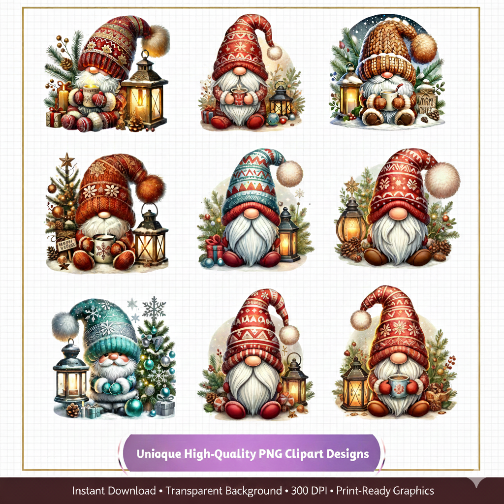 Christmas Gnomes Magic Clipart