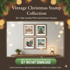 Retro Christmas Stamp Collection – 60 PNG Vintage Holiday Designs