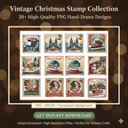 Retro Christmas Stamp Collection – 60 PNG Vintage Holiday Designs