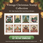 Retro Christmas Stamp Collection – 60 PNG Vintage Holiday Designs