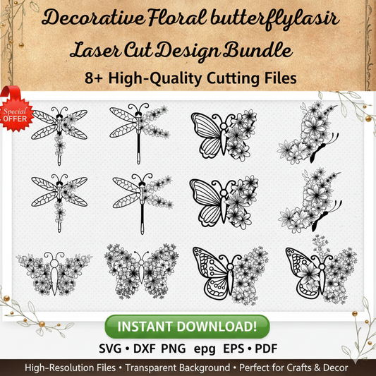 Decorative Floral Butterfly SVG Bundle | Laser Cut Files for Cricut & Silhouette