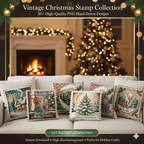 Retro Christmas Stamp Collection – 60 PNG Vintage Holiday Designs